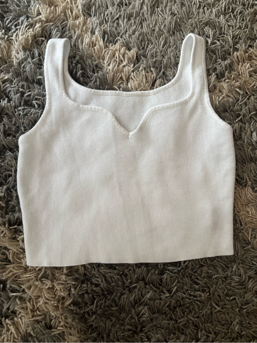 SHEIN White Ribbed Knit Tank Crop Top - Scoop V-Notch